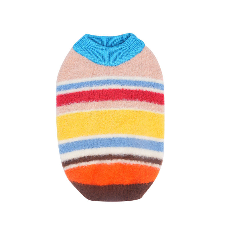 Pet AutumnWinter Warm Sweater With Rainbow Stripes