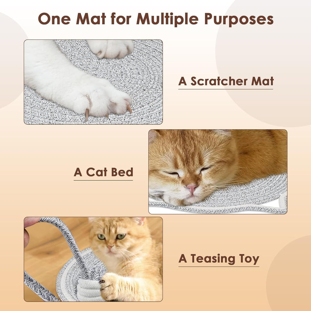 Cat Scratcher Mat Natural Cotton Rope Cat Scratch Pad Round Horizontal Floor Cat Scratching Pads For Indoor Cats Cat Furniture Protector For Wall