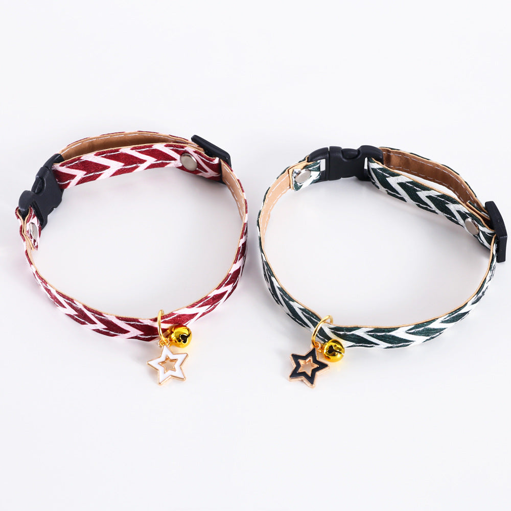 Pentagram Geometry Striped Bell Adjustable Pet Collar