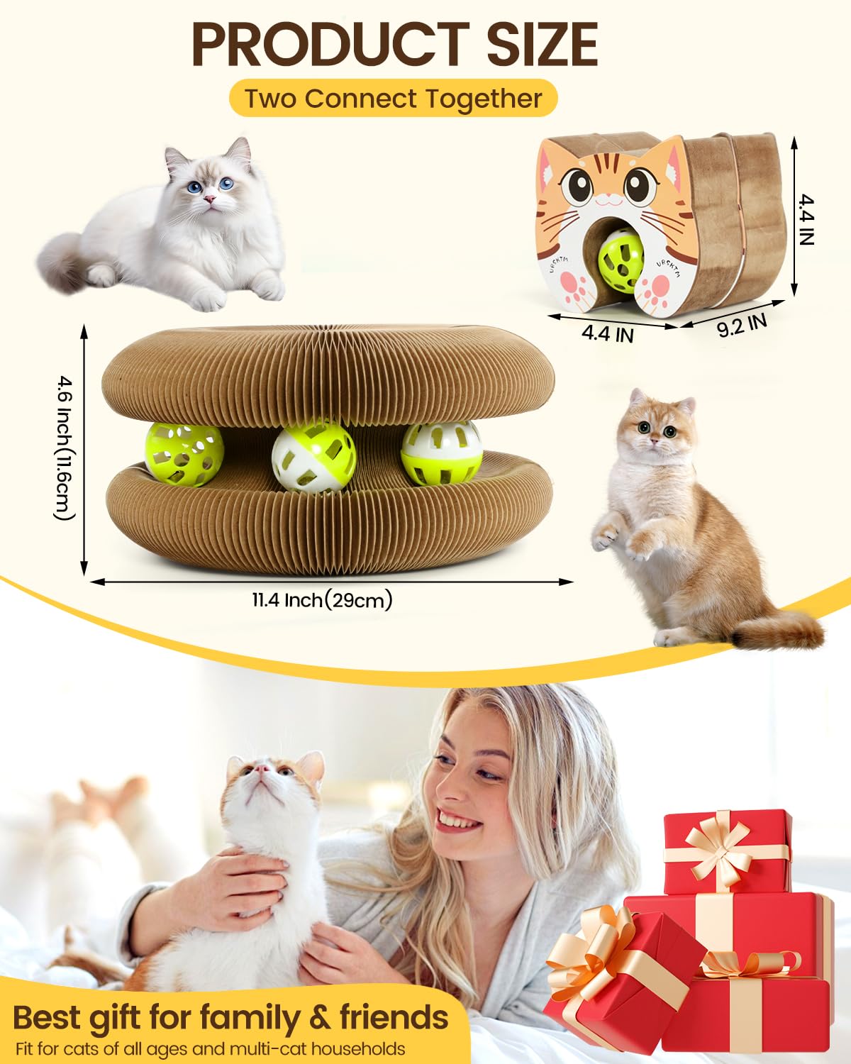 2PCS Upgraded-Magnetic Kitty Kurls Cat Scratcher Toy, Interactive Cardboard Cat Toy For Mental Physical Exercise, Multi-Shape Magic Organ Cat Toy For