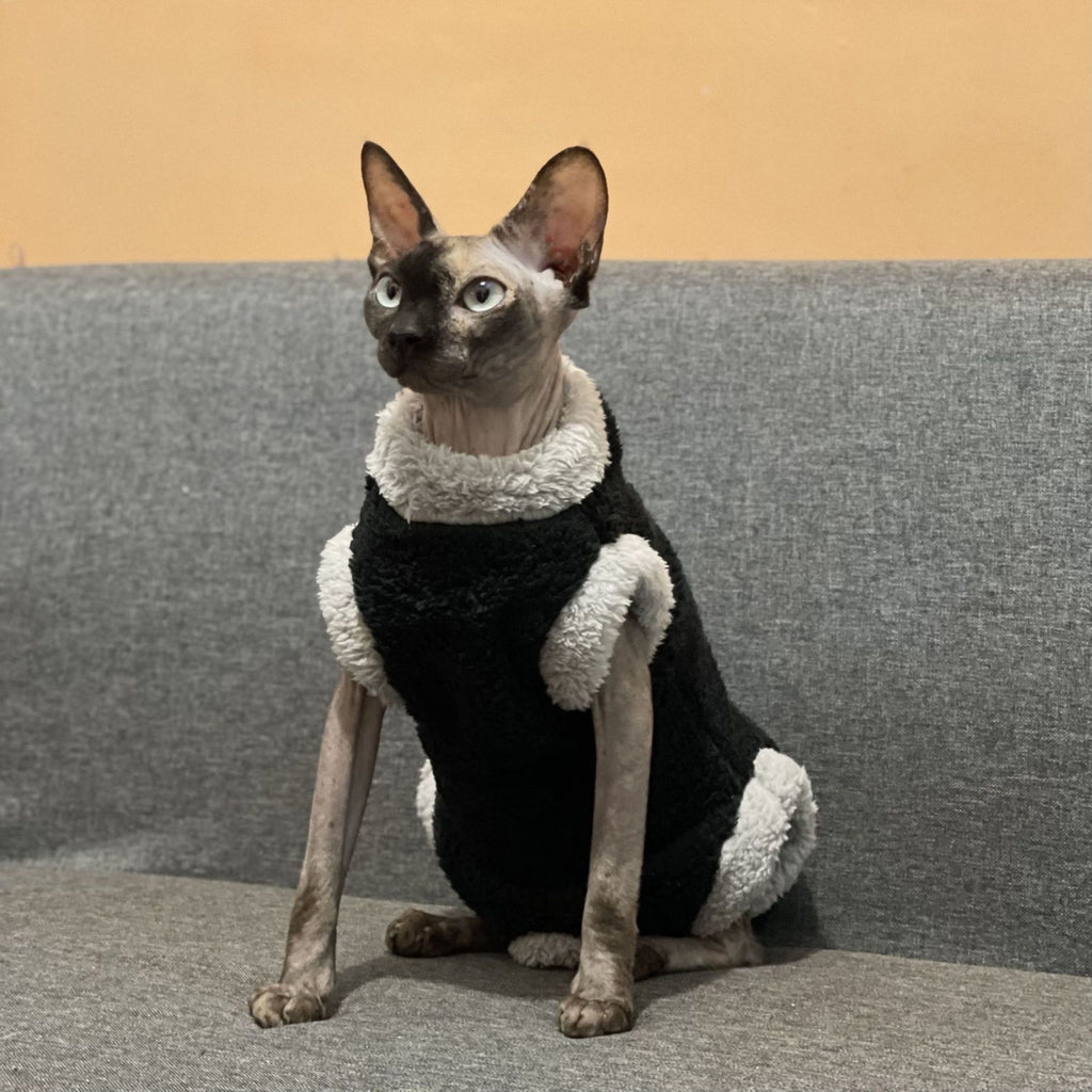 Winter Furless Cat Stretchy Fleece-Lined Thickened Warm Soft Sphinx Devon Rex Cat Clothes