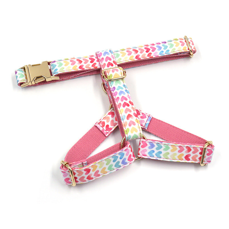 Letterable Cute Colorful Heart Dog Chest And Back Pet Chest Strap Gold Buckle Dog Chest And Back