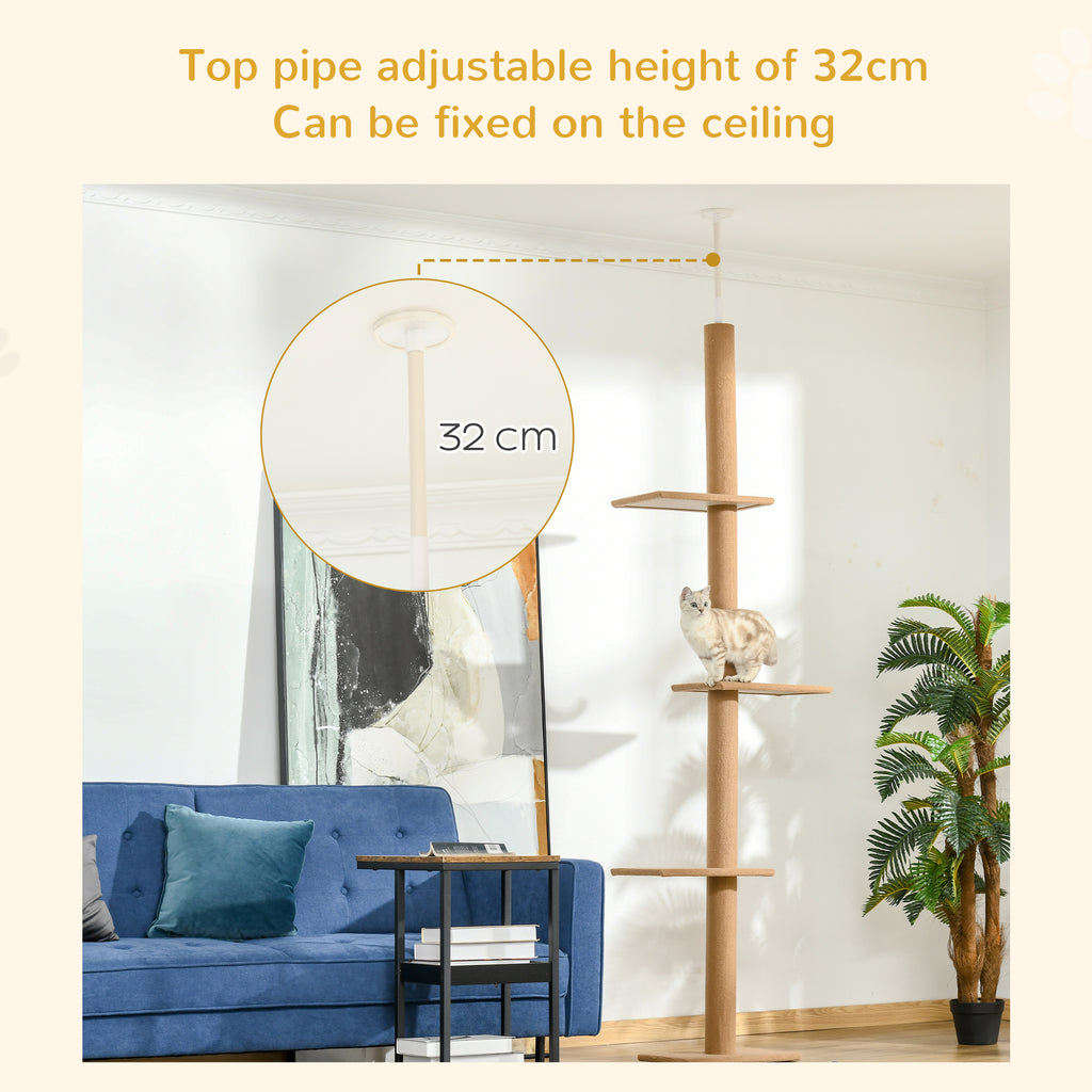 Floor-to-Ceiling Cat Tree Cat Climbing Tower with Sisal-Covered Scratching Posts Natural Cat Tree Activity Center for Kittens Cat Tower Furniture