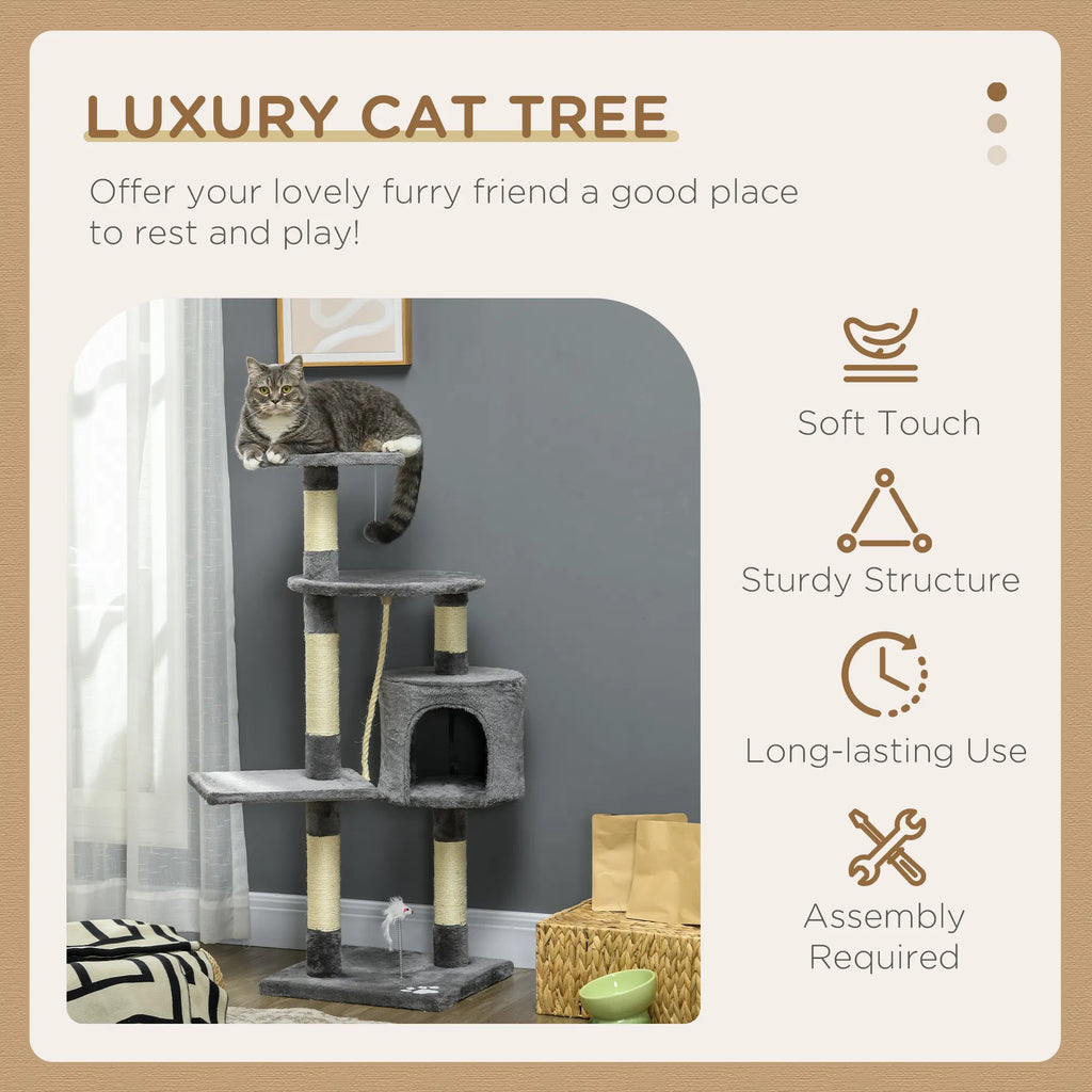 46Inch Scratching Cat Tree, Multi Level Cat Tower for Large Cats Adult with Toys and Condo, Grey