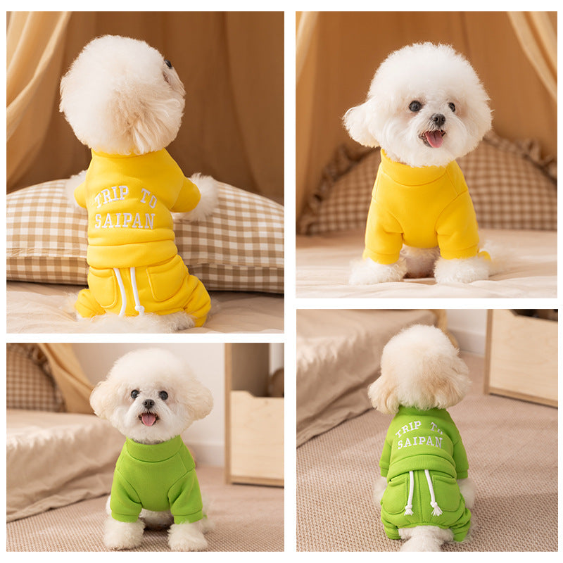Puppy Clothes, Four-legged Warm Hoodie For Autumn And Winter, Thin Fleece Teddy Bear Cat Pet Clothes For Small And Medium-sized Dogs