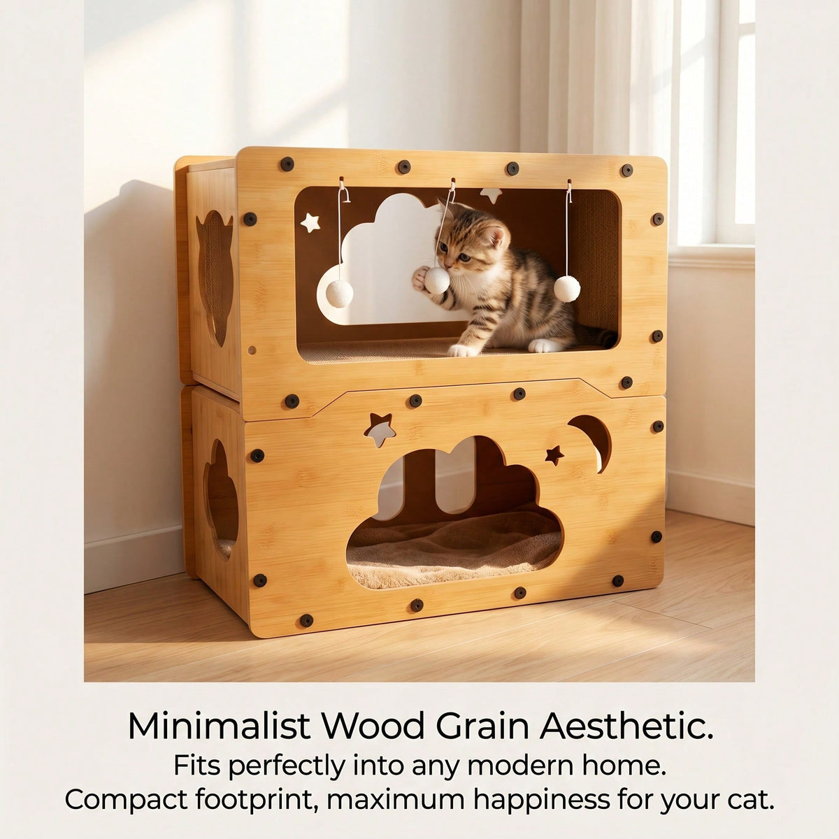 2 Styles Double Layer Cat Scratcher House Multifunctional Corrugated Paper Cat Nest Villa Large Space Cat Cave Bed With Hanging Ball Toy Wear