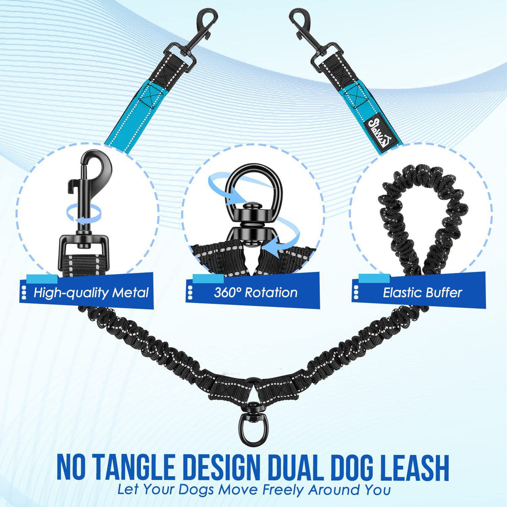 Double Dog Leash Anti-Escape Cushioning Comfortable 360 Rotating Heavy-Duty Reflective Traction Strap