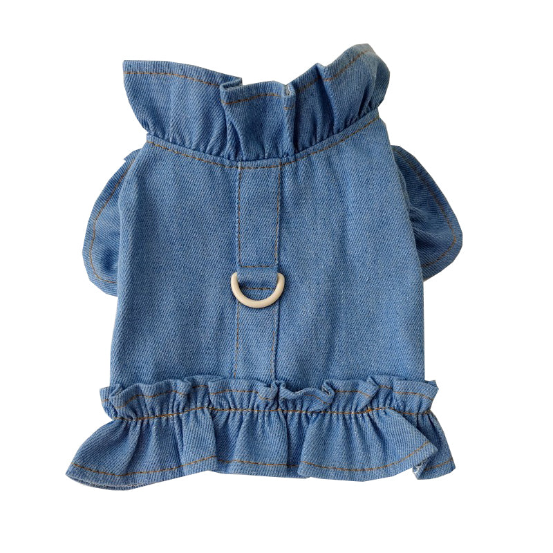 Pets Jeans Dress Apparel Dog Ruffles Vest Pet Harness Denim Dress Puppy Blue Jeans Clothes Cat Dogs Leash Hook Chest Back Dress