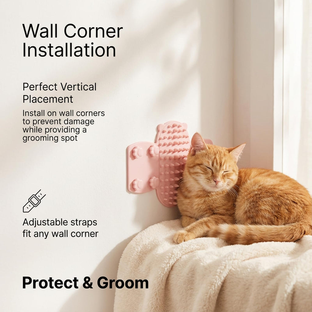 2pc Cat Self Groomer, Silicone Soft Wall Corner Massage Brush With Adjustable Straps, Interactive Scratcher Comb For Indoor Cats & Kittens, Table Leg