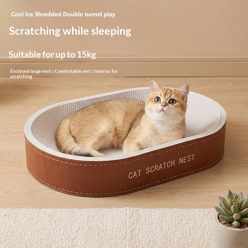 Cat Scratcher And Cat Bed Combo, White Cardboard, Highly Durable With Minimal Shedding, Large Size, Equipped With A Bell Tipped Ball Your Cats Perfect