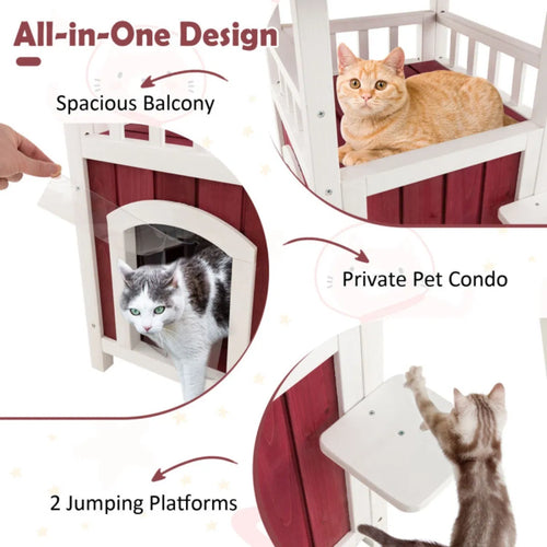 34"H Wooden Cat House