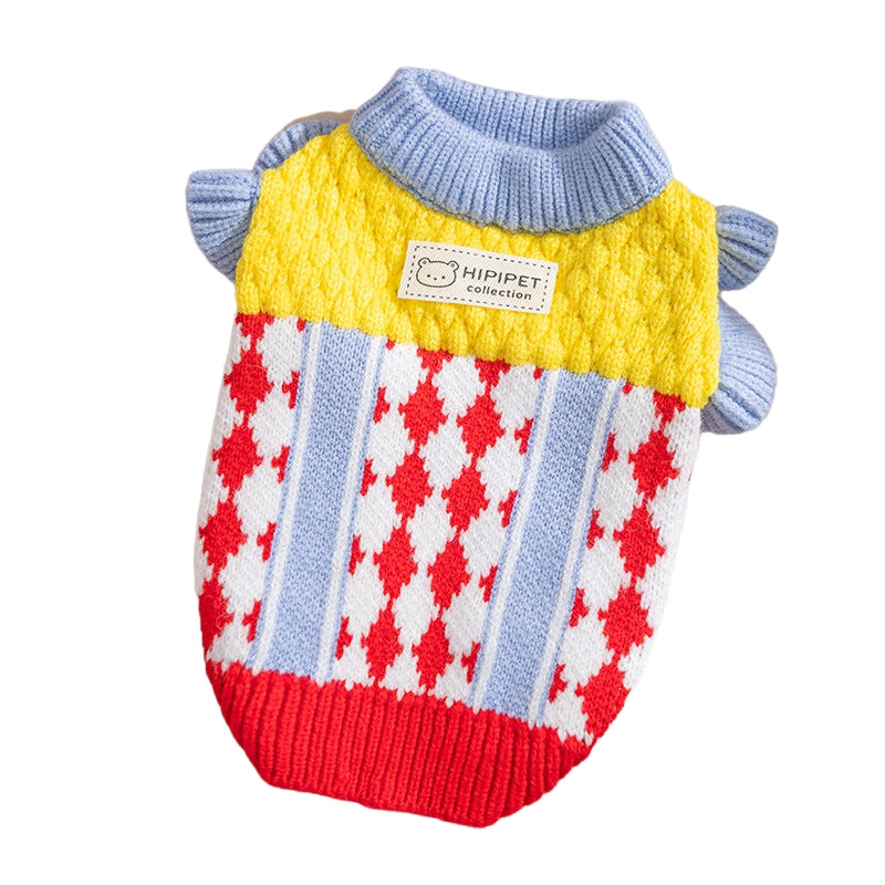 The 25-year Of Pineapple Knitted Color-blocking Sweater Has Been Transformed Into Warm Pet Clothing For Kittens And German Cats In Autumn And Winter