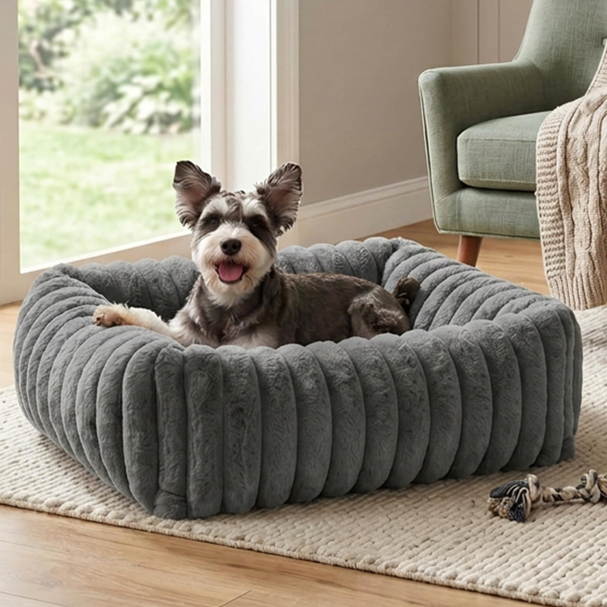 Dog Beds For Small Medium Dogs, Washable Fluffy Cat Puppy Bed Rectangle Calming Sleeping Pet Cat Bed For Indoor Dogs, Removable Zipper Cover