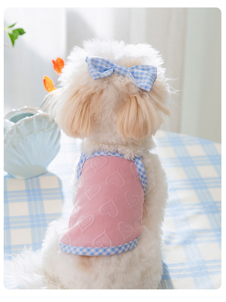 Heart Relief Texture Bow Suspenders Vest Small Dog