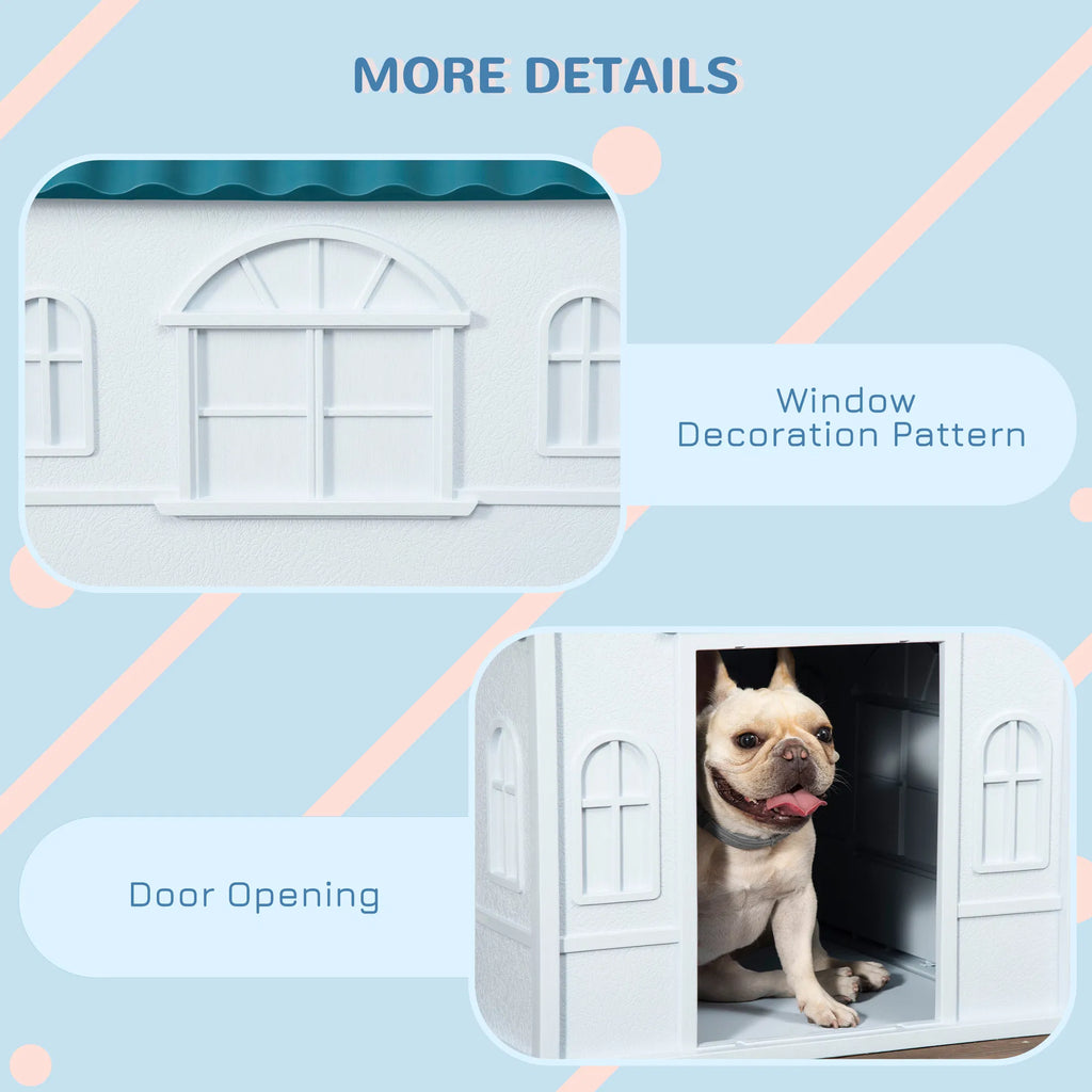 26" Plastic Dog House Outdoor with Air Vents, for Small Medium Dogs, Blue