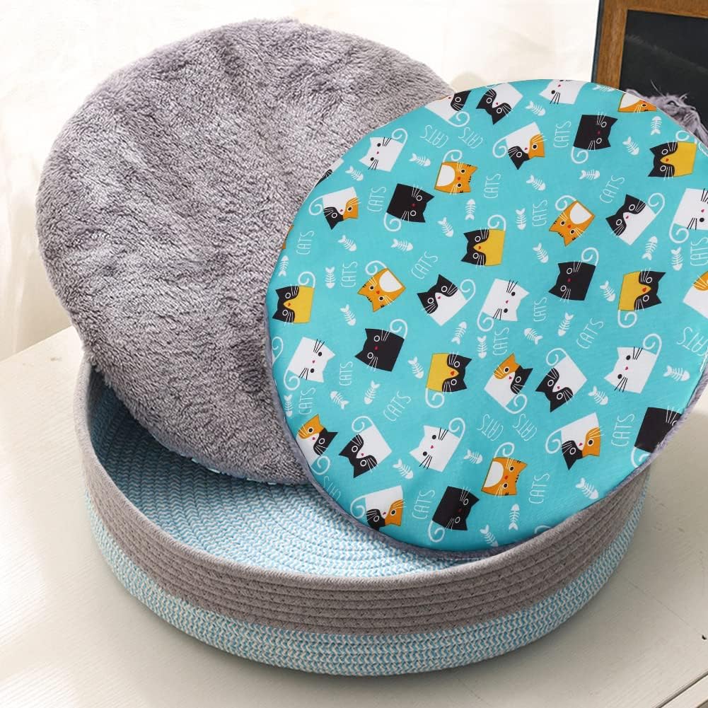 Round Cat Bed For Indoor Cats Cat Basket Bed Wicker Cat Donut Beds Cooling Cat Nest For Summer Sleeping Washable Pet Pad For Cat Scratching