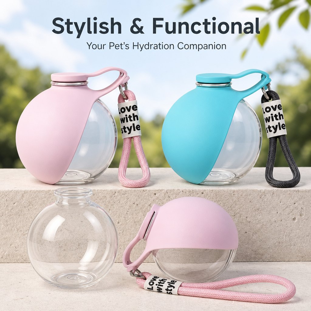 Portable Dog Water Bottle, 285ml BPA Free PETG Pet Travel Water Bottle With Foldable Silicone Bowl, Leak Proof Hands-Free Collar Clip Design For Small