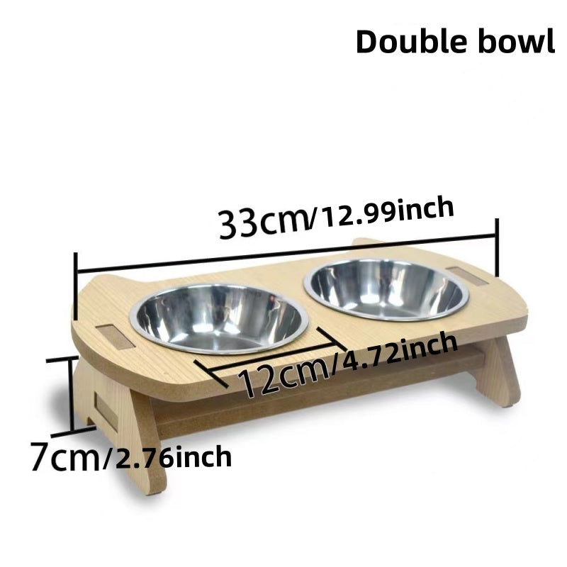 Cat Bowl Water And Food All-in-one Wooden Pet Bowl Feeder Cat Stainless Steel Bowl Anti-overturning Neck Protection
