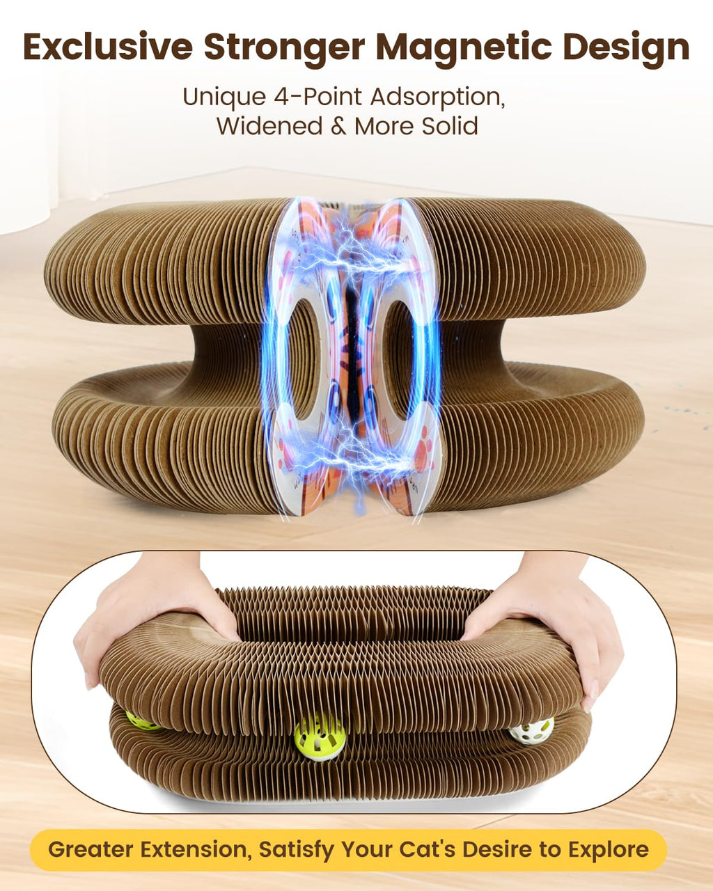 2PCS Upgraded-Magnetic Kitty Kurls Cat Scratcher Toy, Interactive Cardboard Cat Toy For Mental Physical Exercise, Multi-Shape Magic Organ Cat Toy For