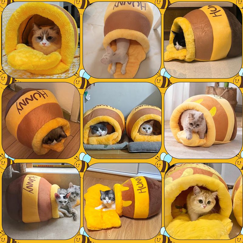 Honey Pot Cat Bed, Comfortable Memory Foam Cat Cave Bed, Honey Pot Pet Nest Pet Cave Bed, Kitten Cave Bed Sleeping House, Cute Cartoon Design Semi