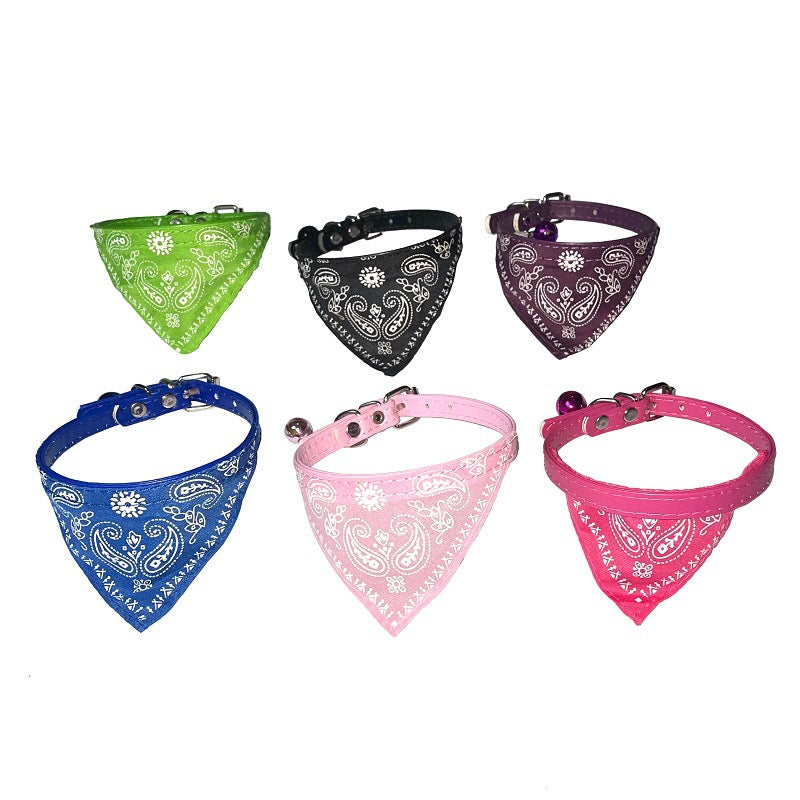 Pet Bell Triangular Binder Cat PU Collar Dog Saliva Towel Scarf For Small Dogs Pet Decorations