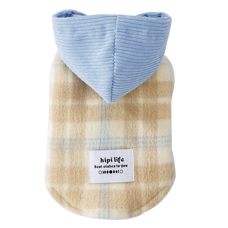 Chessboard Grid Hooded Traction Vest Autumn And Winter Pet