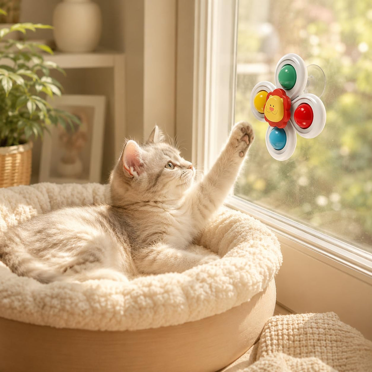 3PCS Suction Cup Cat Toy, Window Perch Companion Interactive Play Toy For Indoor Cats