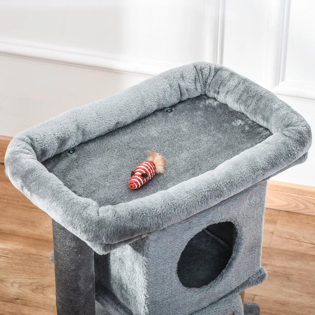 Cat Tree, Small Cat Tower with Perch, Scratching Post, Cat Condo, Toy Ball for Kitty, Indoor Use, Grey
