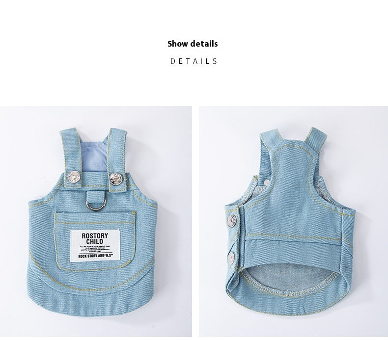 Summer Dog Pocket Suspender Denim Skirt Clothes