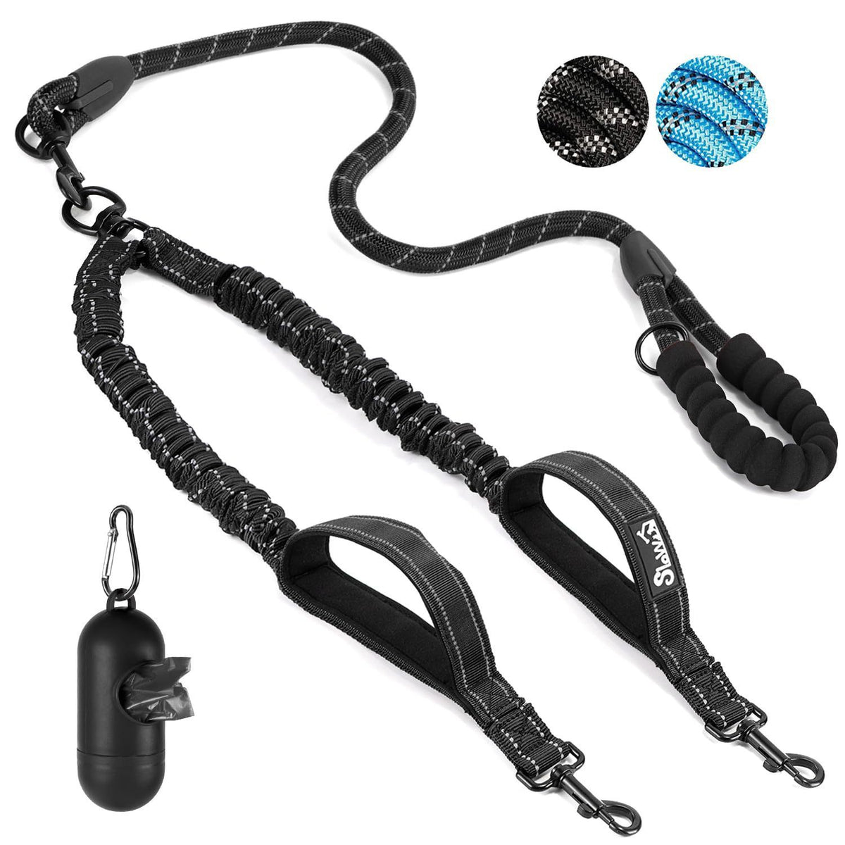 Double Dog Leash Anti-Escape Cushioning Comfortable 360 Rotating Heavy-Duty Reflective Traction Strap