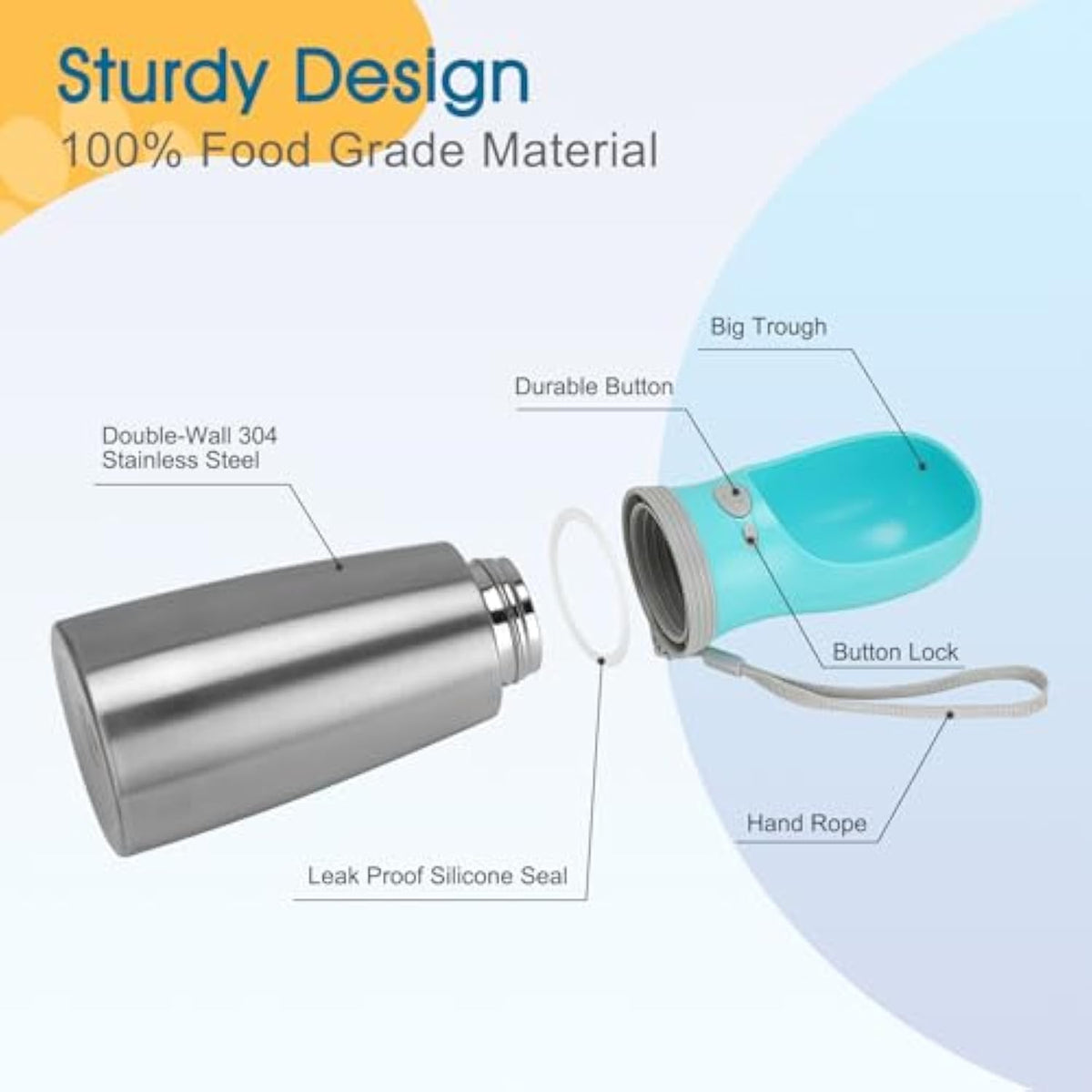 Portable Dog Water Bottle 700ml Stainless Steel Leak Proof Puppy Water Dispenser With Drinking Feeder For Pets Travel Walking Hiking And Outdoor