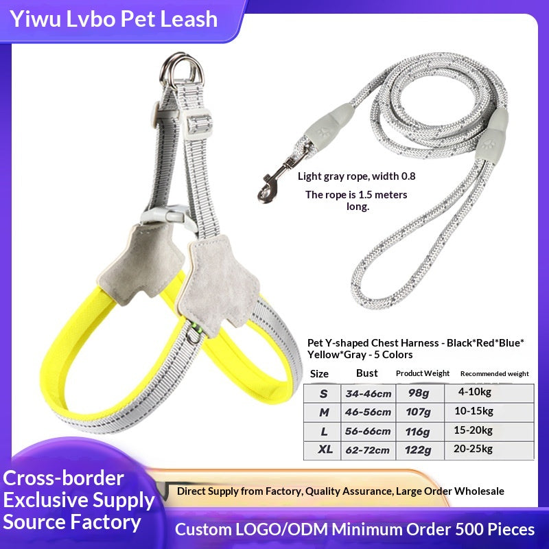 Dog Leash Wholesale New Vest-Style Harness Breathable Y-Shaped Reflective Thickened Outdoor Dog Walking Leash