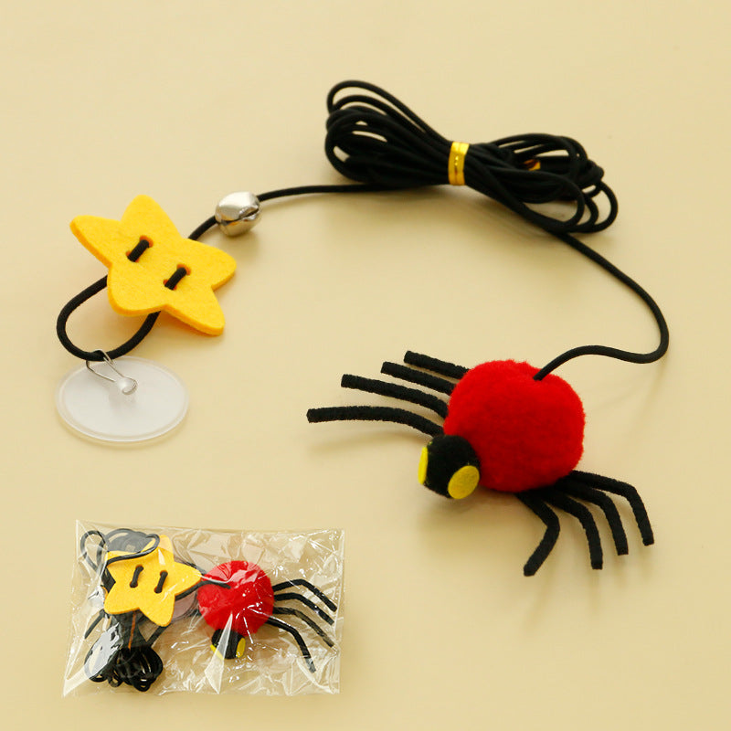 Cat Pet Toy Hanging Door To Relieve Depression Swinging Hanging Elastic Rope Feather Playing Stick Bell Spider