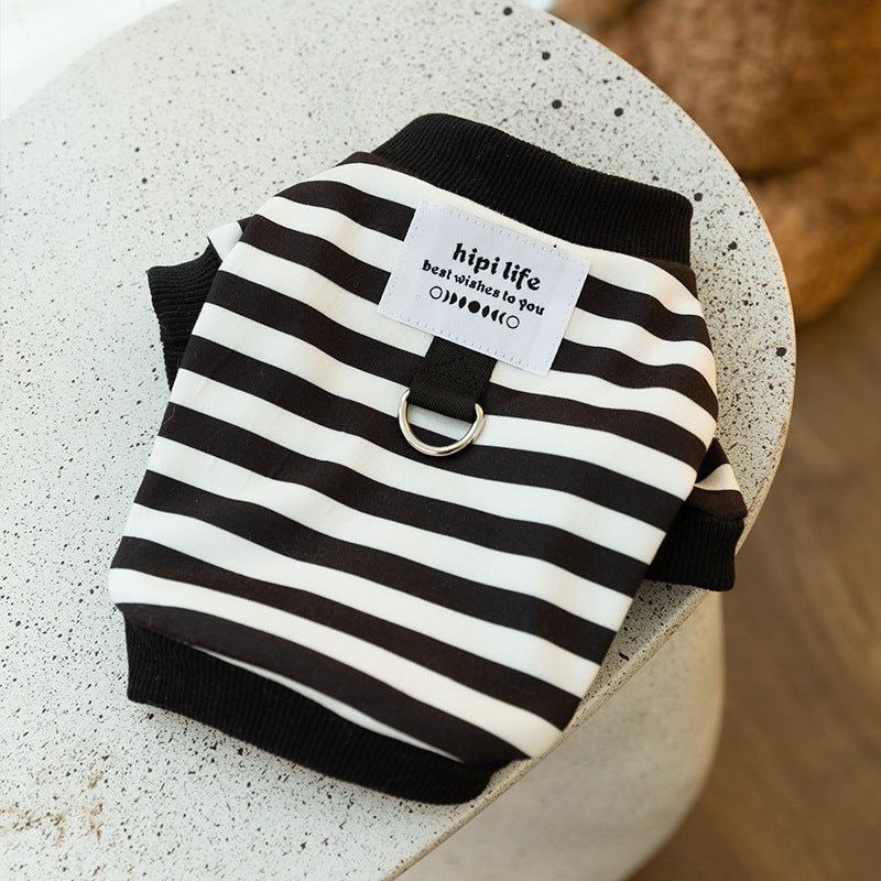 Spring Thin Velvet Puppy Clothes Simple Striped Traction Sweater