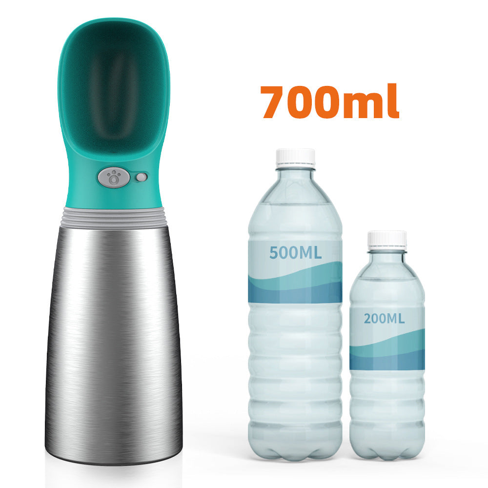 Portable Dog Water Bottle 700ml Stainless Steel Leak Proof Puppy Water Dispenser With Drinking Feeder For Pets Travel Walking Hiking And Outdoor