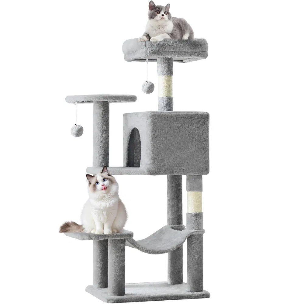 44 inch Cat Tree Tower, Multi-Cat Climbing Tower with, Natural Sisal Scratching Posts, Extended Platform, Hammock