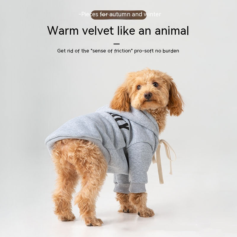 Pet Dog Fleece-lined Feet Hooded Casual Warm Hoodie