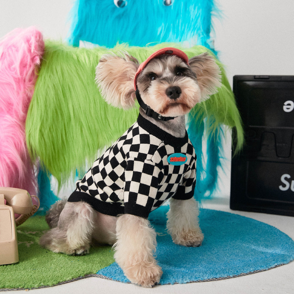 Pet Clothes Checkerboard Round Neck Pullover Sweater