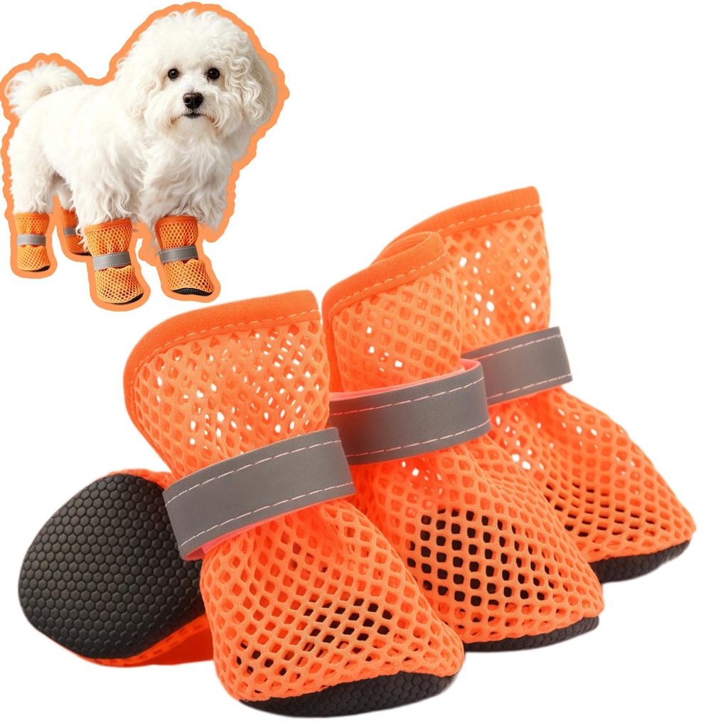 Small Dog Shoes For Hot Pavement, Breathable Summer Dog Boots With Mesh, Non-Slip Sole, Adjustable Reflective Straps, Paw Protection For Outdoor