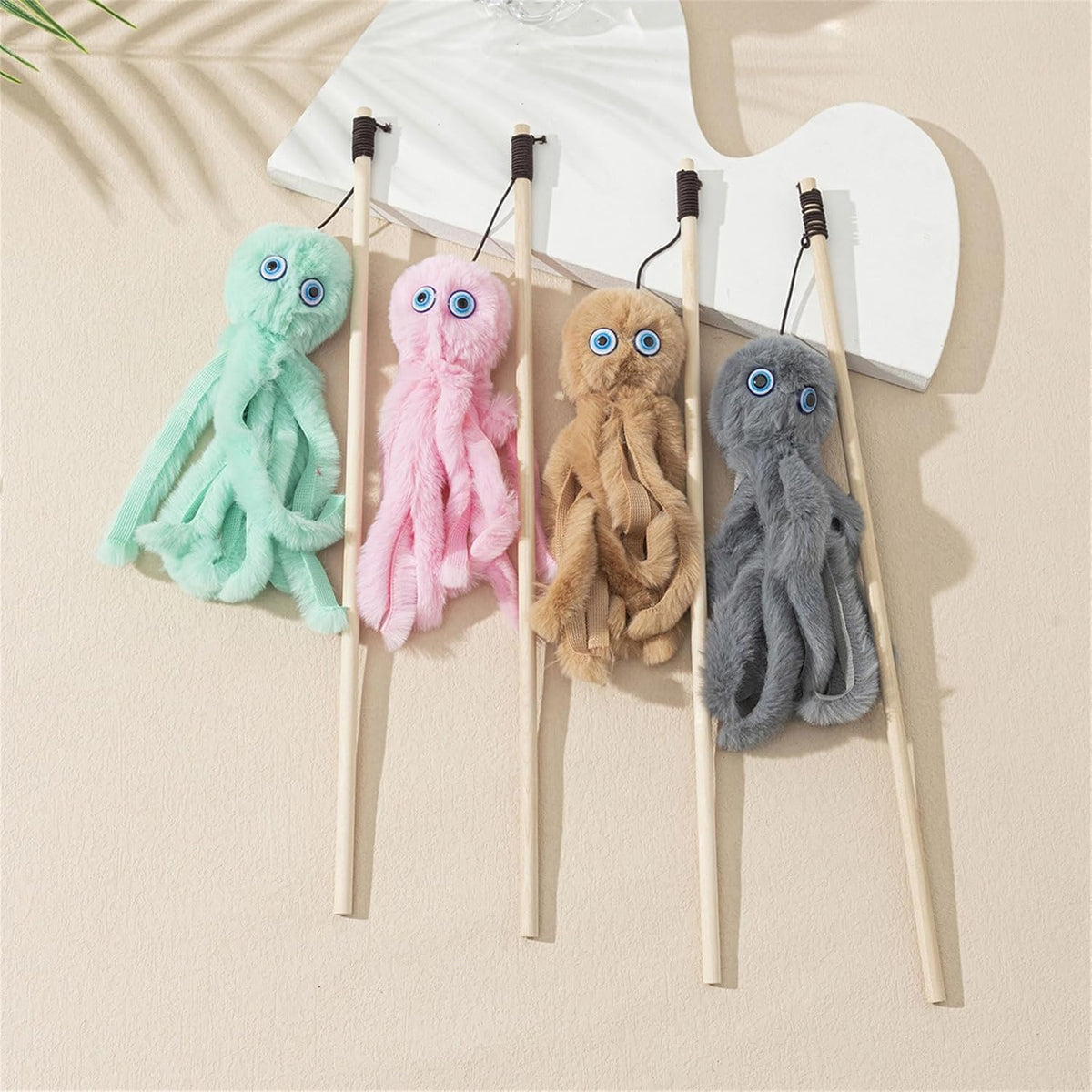 Lovely Toy For Indoor Kitten Cat Furry Octopus Toy With Eyes Long Stick Cat And Kitten Funny Toy