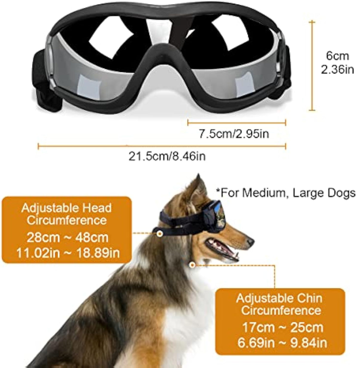 Stylish Windproof Dog Sunglasses Handsome Pet Goggles For Large Medium Breeds With Sun Protection Anti Fog & Adjustable Strap For Driving Swimming