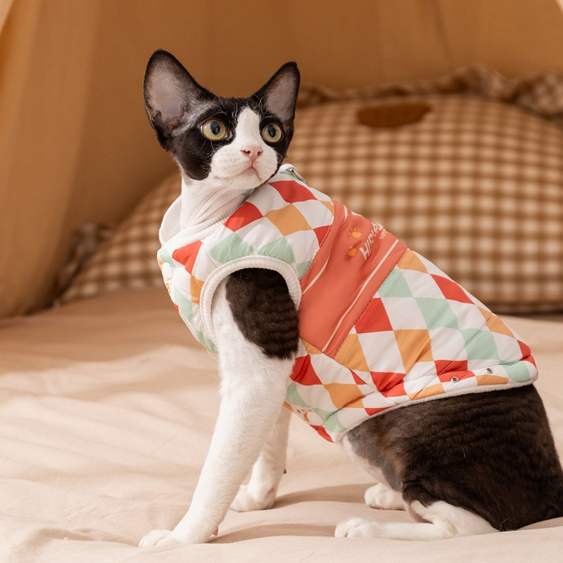 Thick And Warm Two-legged Cotton-padded Clothes For Cats In Autumn And Winter, Fully Printed Retro And Traceable Vests. Dog Pet Clothing