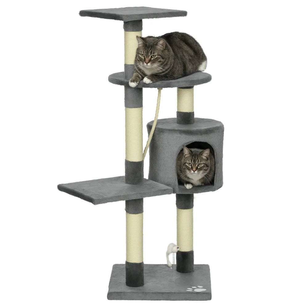 46Inch Scratching Cat Tree, Multi Level Cat Tower for Large Cats Adult with Toys and Condo, Grey