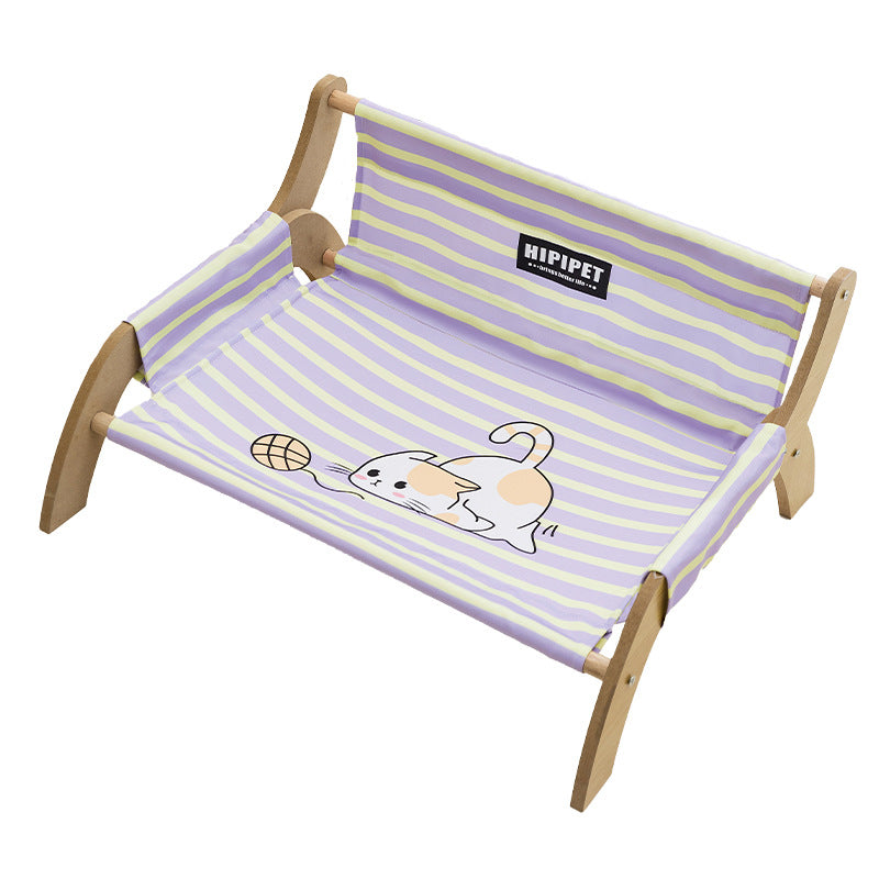 Striped Chaise Lounge Solid Wood Sofa Dog Bed