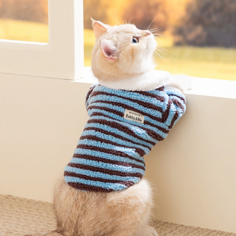 Soft Plush Striped Pet Shirt, Cozy Button-Down Puppy Sweater For Small Dogs And Cats, Warm Winter Fleece Dog Clothing, Comfortable Puppy Outfit For