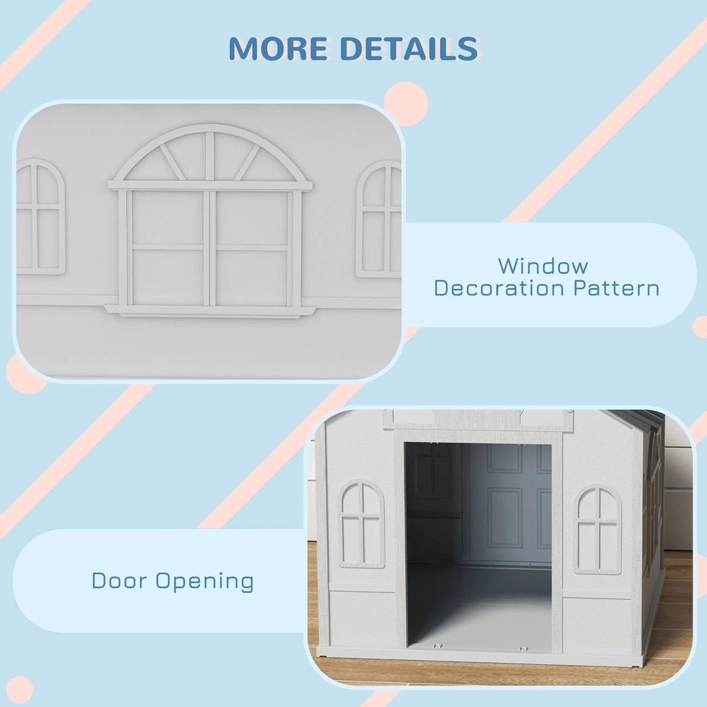 26" Plastic Dog House Outdoor with Air Vents, for Small Medium Dogs, Grey