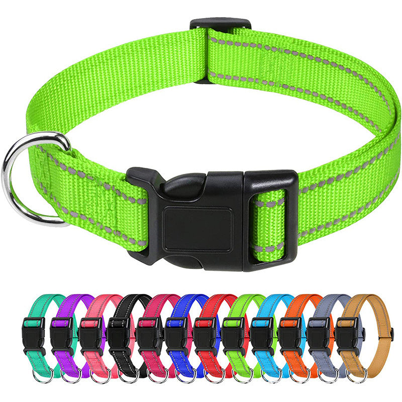 Basics Reflective Polyester Dog Collar, Adjustable Length, Quick-Release Buckle For Easy On Off