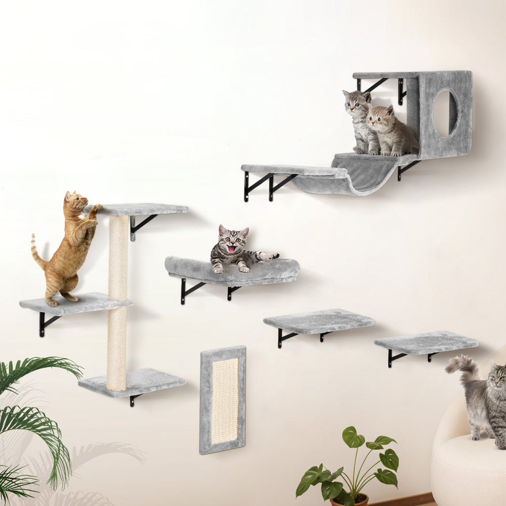 Wall Mounted Cat Shelves Tree With Jump Boards Hammock Sofa Grip Set Of