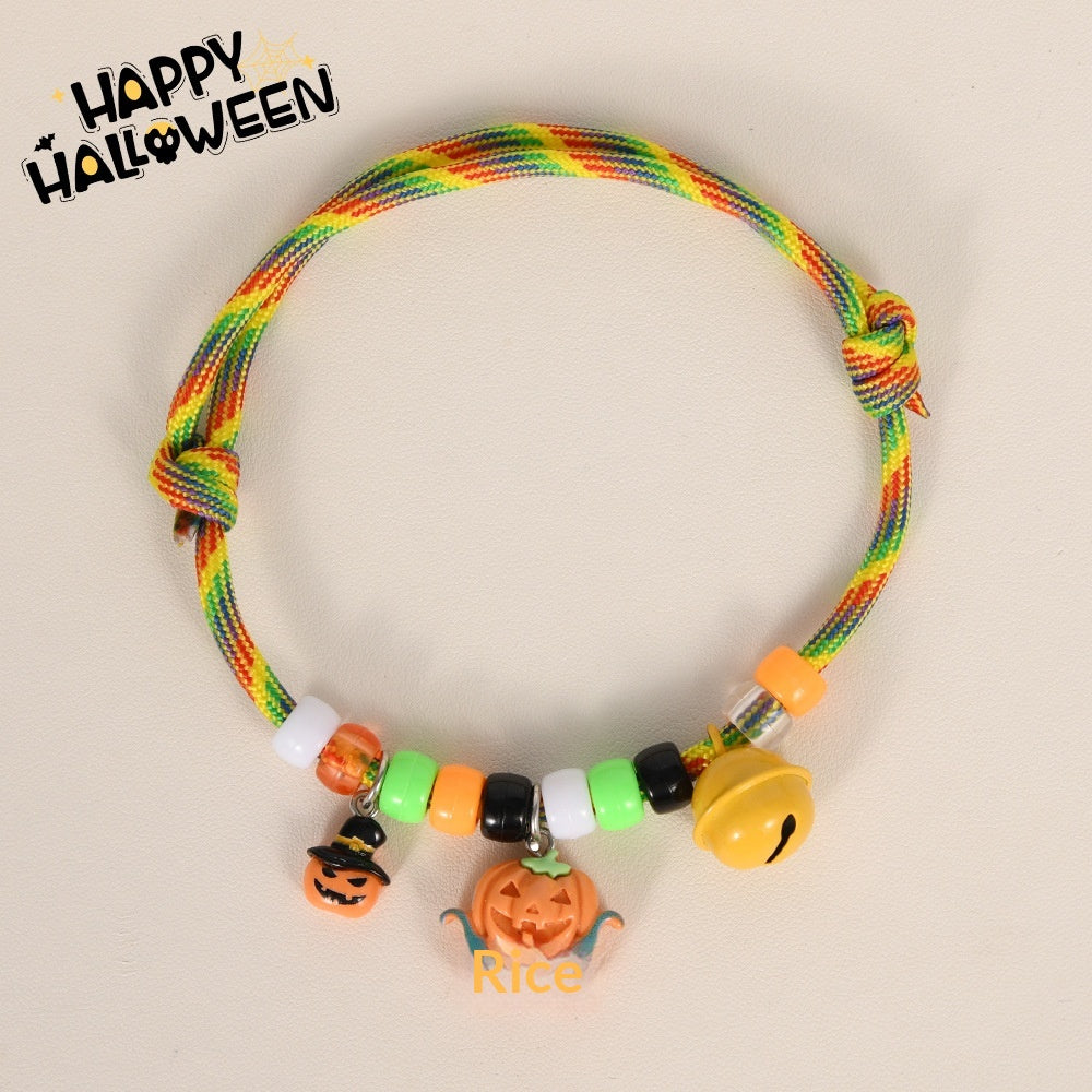 Halloween Cat And Dog Collar Hand-knitted Pumpkin Design Adjustable