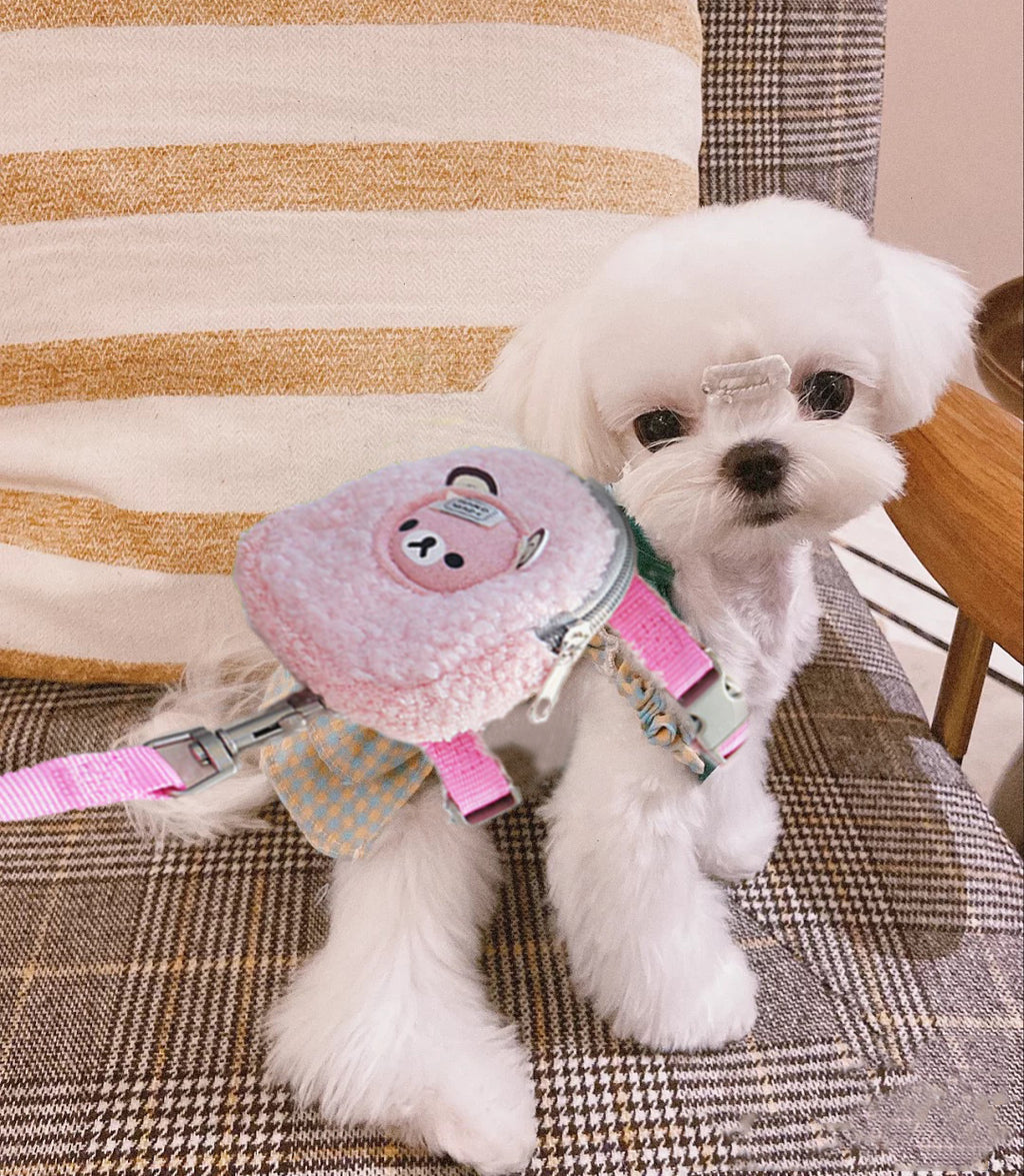 Fleece Cute Pet Backpack Chest Strap Vest Type Traction Rope
